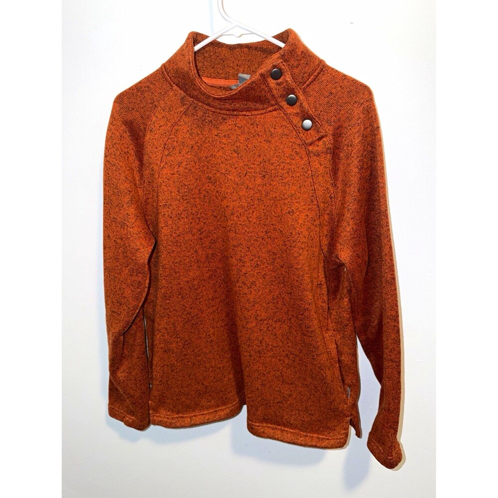 Eddie Bauer Women’s Brown Fleece Sweatshirt L Snap Mock Neck Heathered LS